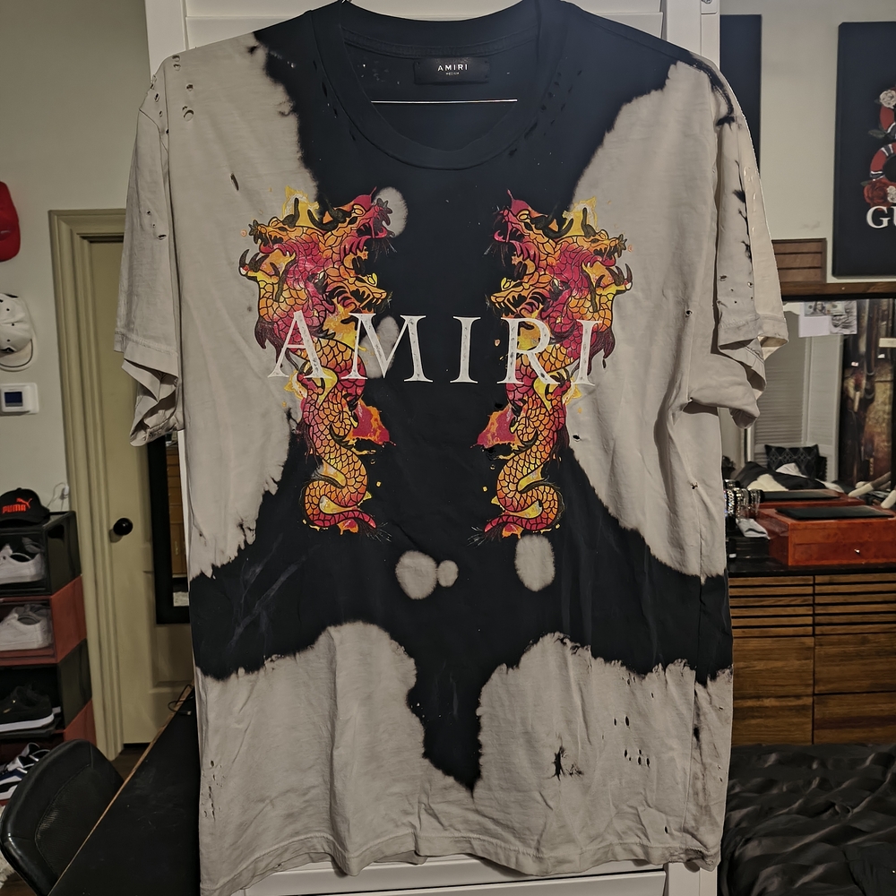 *RARE* AMIRI Distressed Black and Gray Dragon Men's T-Shirt M